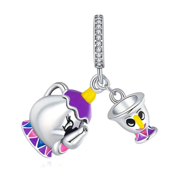 925 SS Mrs. Potts & Chip Dangle Bracelet Charm - Picture 1 of 5